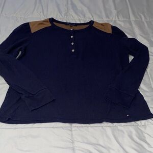 Tommy Hilfiger Navy and Tan Long Sleeve Top